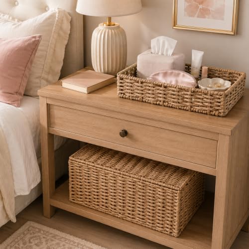 Decorative Storage Baskets with Lids - Woven Paper Rope Organizers Set