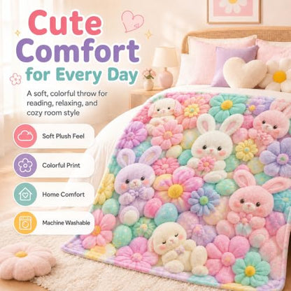 Pastel Floral Teddy Throw Blanket 50x60 Cozy Plush Fuzzy Blanket - A-28x40in