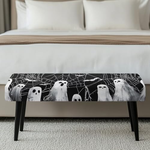 Halloween Ghost Chair Cover Set of 4 with Matching Bench Slipcover - Black