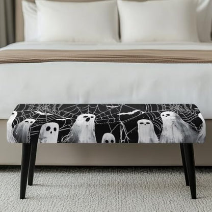 Halloween Ghost Chair Cover Set of 4 with Matching Bench Slipcover - Black