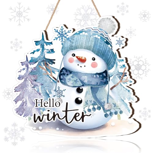 Winter Snowman Wooden Door Hanger Farmhouse Christmas Sign