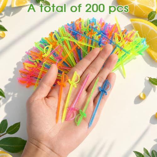 200 Pcs Colorful Cocktail Picks & Fruit Skewers for Party Food & Drinks
