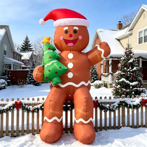 8.2FT Inflatable Gingerbread Man Christmas Decoration with LED Lights for Lawn Roof Garden