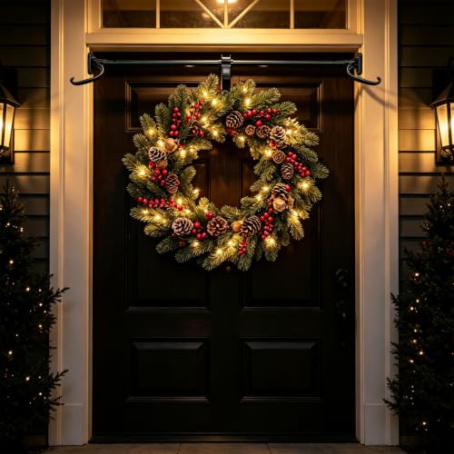 Adjustable Christmas Wreath Hanger Rod Black - No Drill Door Mount