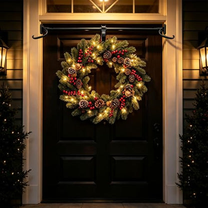 Adjustable Christmas Wreath Hanger Rod Black - No Drill Door Mount