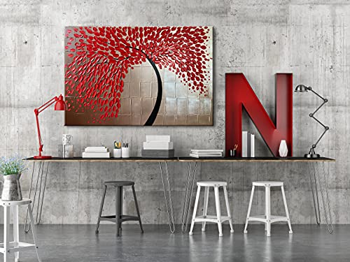 Large Red Flower Oil Painting on Canvas - Hand-Painted Wall Art for Living Room Bedroom Kitchen