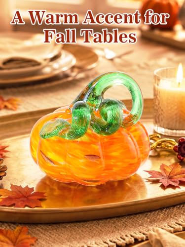 Handblown Glass Pumpkin Decor for Fall Table and Mantel Display