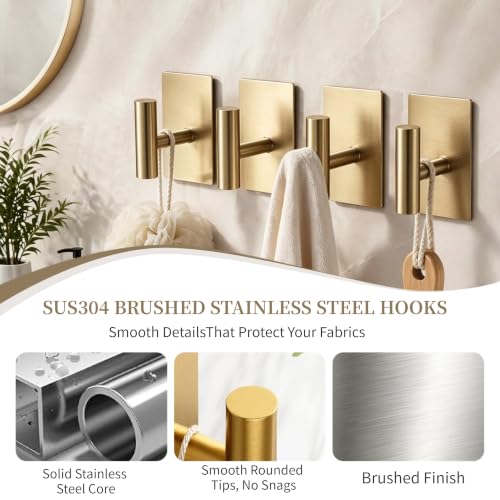 Silver T Shape Wall Towel Hooks, Heavy Duty Adhesive, 4 Pack