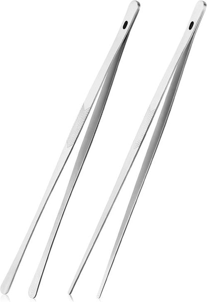 ChefBee Kitchen Cooking Tongs - 12" Stainless Steel Precision Tweezers with Serrated Tips for Culinary Use