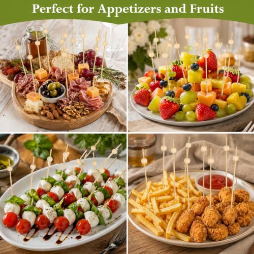 1000 Wooden Cocktail Picks - 4.7 Inch Food & Drink Skewers for Appetizers