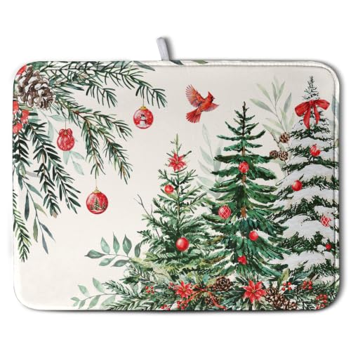 Christmas Tree Dish Drying Mat for Kitchen Counter Extra Large 18x24 Inches - Reversible & Absorbent Microfiber