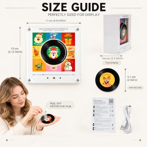 Christmas Refrigerator Magnet with NFC Vinyl Record Player - Retro Holiday Decor