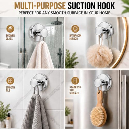 2 Pack Chrome Suction Cup Shower Hooks No Drill Bathroom Towel Robe Hooks