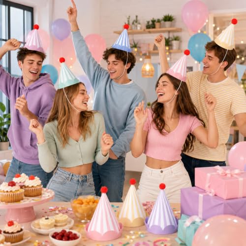 24-Pack Rainbow Party Cone Hats for Birthday Celebrations