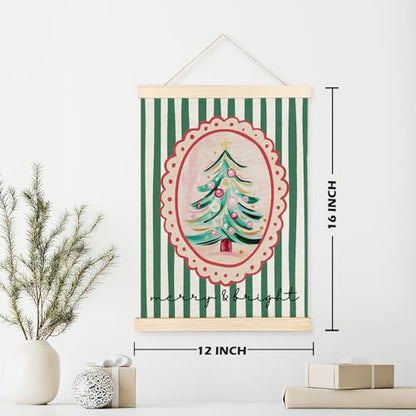Christmas Wall Art Poster - Vintage Green Tree with Stripes - Two