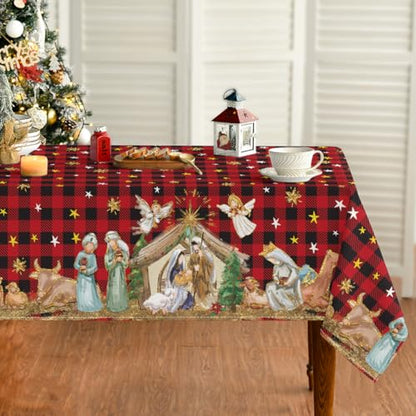 Horaldaily Christmas Tablecloth 60 x 120 Inch Rectangular Red – Nativity Pattern
