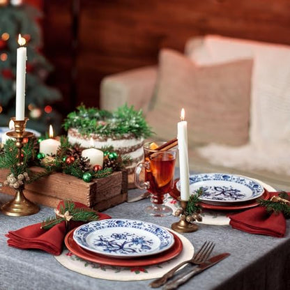 12 Pcs Christmas Round Placemats 15 Inch Embroidered Poinsettia Table Mats with Tassels