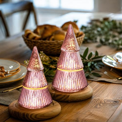 Pink Christmas Tree Candle Jars Set - 10 oz Mercury Glass Holiday Decor - Vesici