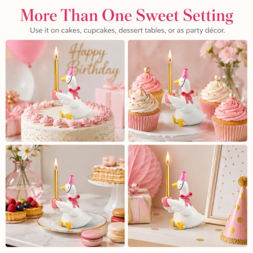 Ceramic Goose Cake Topper with Pink Hat & Bow Tie - Party Decor