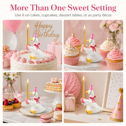 Ceramic Goose Cake Topper with Pink Hat & Bow Tie - Party Decor