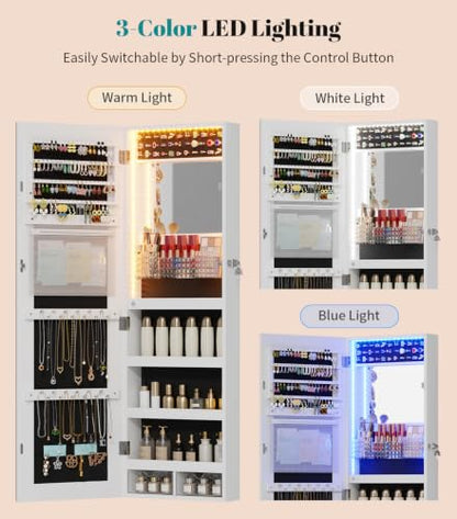 Vlsrka LED Mirror Jewelry Cabinet Over Door Wall Mount 42.5" White