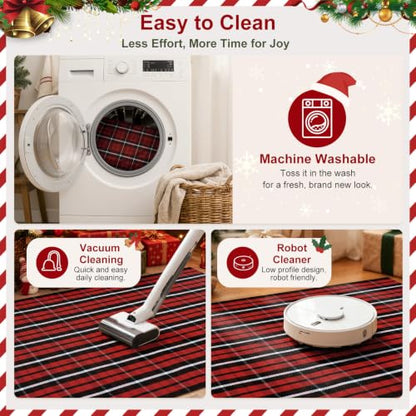 Christmas Buffalo Plaid Rug 2x4.3 Feet Front Door Mat - Red, Holiday Decor