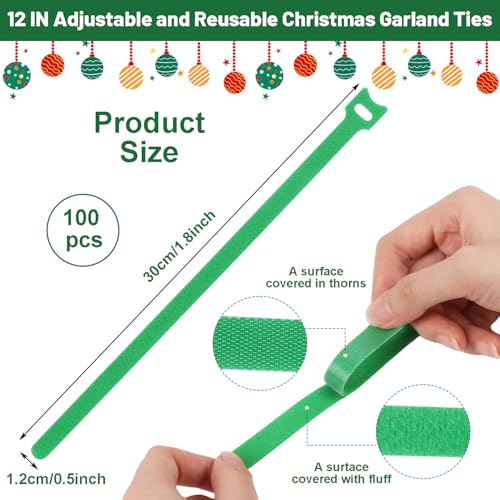 100PCS Christmas Garland Ties - Adjustable Nylon Hook & Loop Straps for Holiday Decorations