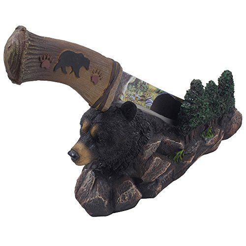 Decorative Black Bear Hunting Knife with Display Stand for Rustic Cabin Decor