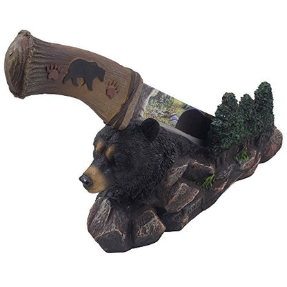 Decorative Black Bear Hunting Knife with Display Stand for Rustic Cabin Decor
