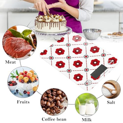 Food Scale Kitchen Scale Food Scales Digital Weight Grams and Ounces Small Electronic Food Scale for Baking Cooking Red Tile Flower