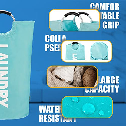 Caroeas XX-Large 115L Laundry Basket (7 Colors), Waterproof Laundry Hamper, Laundry Bag with Padded Handles, Clothes Hamper Stands Up Well, Collapsible Laundry Basket Easy Storage(Light Blue)