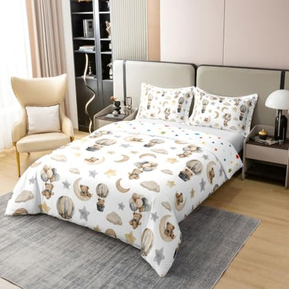 Feelyou Bear Duvet Cover Set Full Size 3PCS for Boys Girls Brown Yellow White