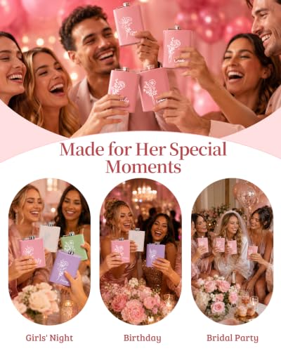 Pink Personalized Flask for Women Bridesmaid Wedding Gift Set