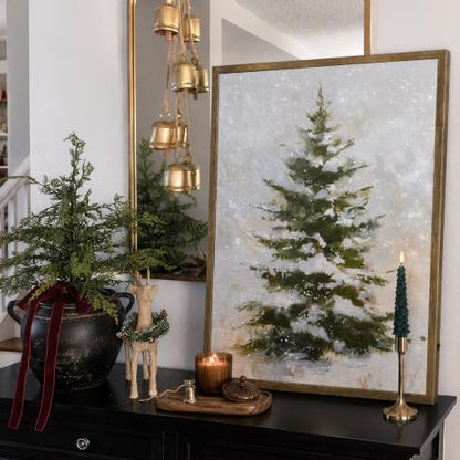 Lighted Snowy Tree Wall Art - 18x24 Holiday Canvas Decor with Remote