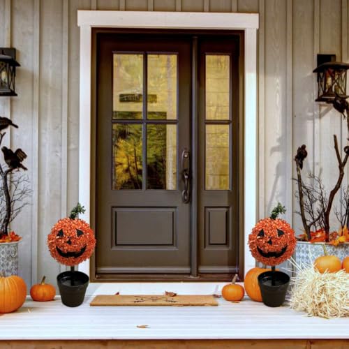 Artificial Pumpkin Topiary Tree Halloween Potted Boxwood Decor - Pumpkin Variation