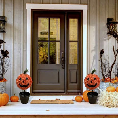 Artificial Pumpkin Topiary Tree Halloween Potted Boxwood Decor - Pumpkin Variation