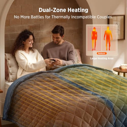 Bedsure Queen Size Quilted Electric Heated Blanket Blue with Dual Controllers - Bering Sea Diamond Style
