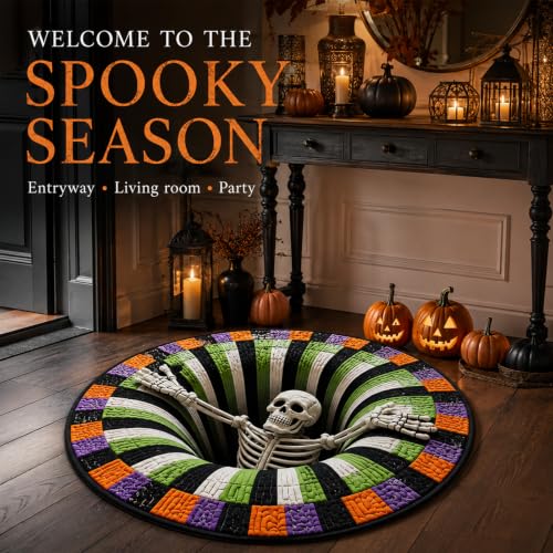 3D Halloween Rug - 39 Inch Optical Illusion Vortex Floor Mat with Ghosts and Pumpkins
