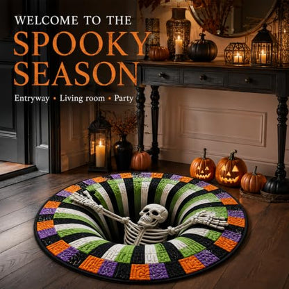 3D Halloween Rug - 39 Inch Optical Illusion Vortex Floor Mat with Ghosts and Pumpkins