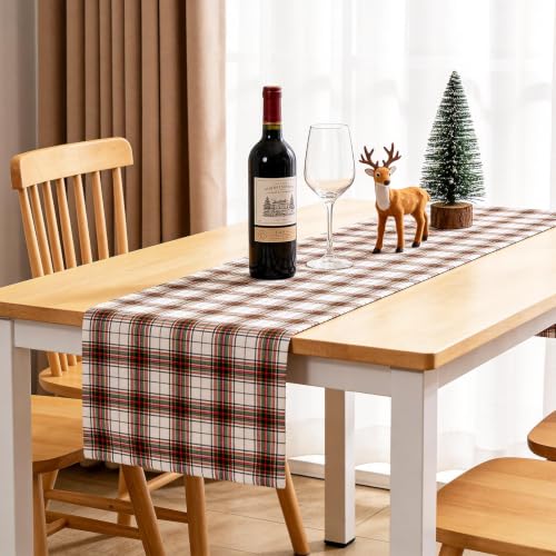 Christmas Plaid Table Runners Set of 2 72x13 Inches Scottish Tartan Holiday Decor White Red Green Variation