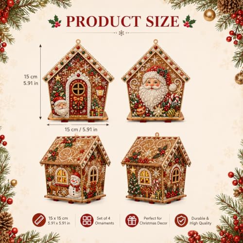 3D Wooden Christmas Gingerbread House Pearl Art Kit with Lights - Multiple Styles