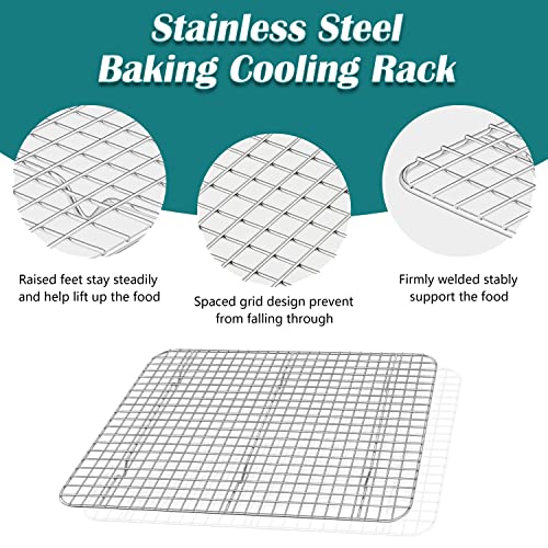 TeamFar Baking Sheet and Cooling Rack Set, 16 x 12 x 1 inch Stainless Steel Baking Pan Cookie Sheet with Grid Rack for Kitchen Cooking Roasting, Healthy & Non-toxic, Dishwasher Safe (2 Pans+2 Racks)