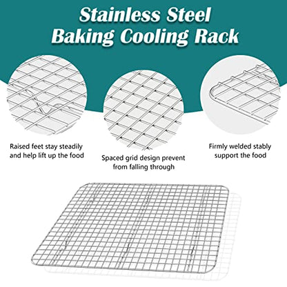 TeamFar Baking Sheet and Cooling Rack Set, 16 x 12 x 1 inch Stainless Steel Baking Pan Cookie Sheet with Grid Rack for Kitchen Cooking Roasting, Healthy & Non-toxic, Dishwasher Safe (2 Pans+2 Racks)