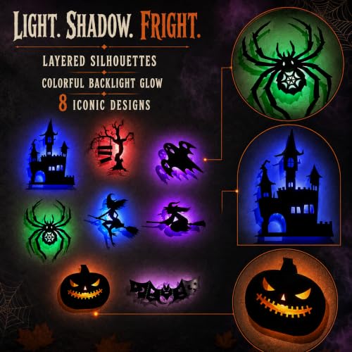 8 PCS Halloween LED Wall Lights - Bat Silhouette Decorations, Spooky Indoor Lighting