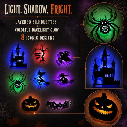 8 PCS Halloween LED Wall Lights - Bat Silhouette Decorations, Spooky Indoor Lighting
