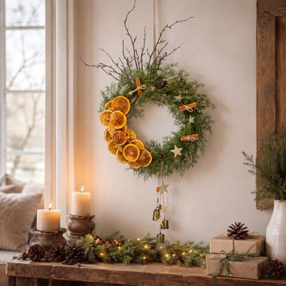 Rustic Christmas Wreath with Dried Orange Slices and Cedar - 13 Inch