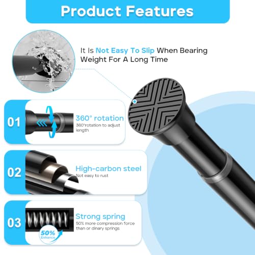 2 Pack Adjustable Tension Shower Curtain Rods 18-36 inch Black No Drilling