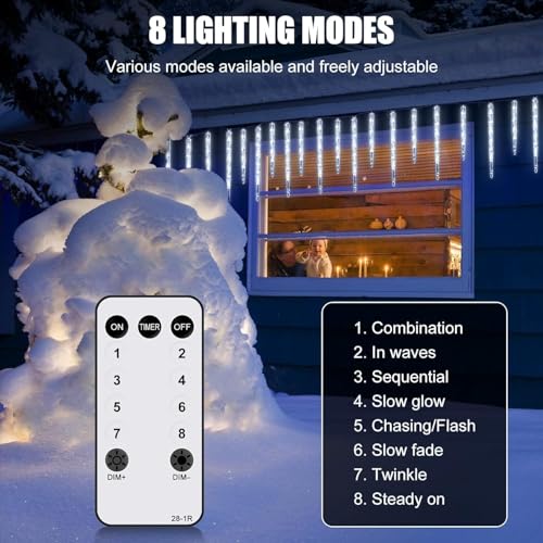 Brightown 30ft LED Icicle Christmas Lights with Remote - Cool White, 30 Tubes
