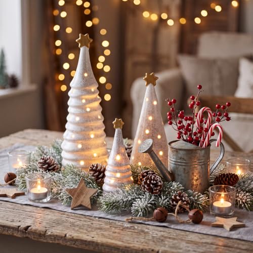 Set of 3 Lighted Ceramic Christmas Trees Tabletop Decor for Holiday Display