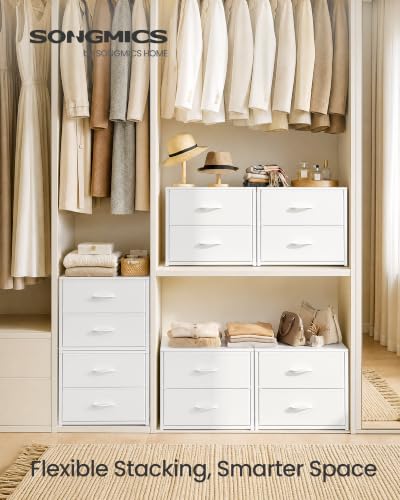 SONGMICS Stackable Closet Storage Drawers in Cloud White – 2 Pack, 13.2"D x 19.5"W x 16.7"H